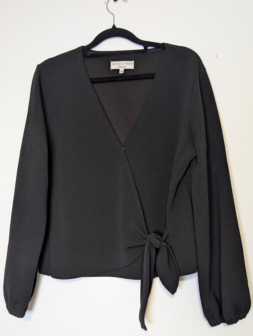 Madewell Texture & Thread Crepe Wrap Top Medium Black Side Tie Luxe Minimalist - Picture 3 of 9